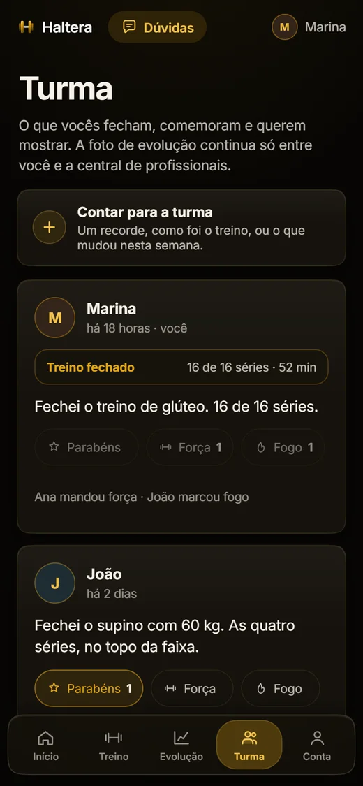 Tela Turma: treinos fechados comemorados pela turma